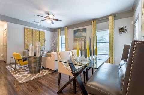 Dinning Table along with white chair at Waterstone at Cinco Ranch Apartments, Katy