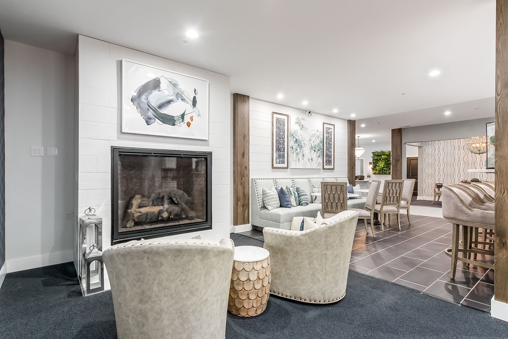 sitting area in front of fireplace at The Greyson, Hilliard, OH