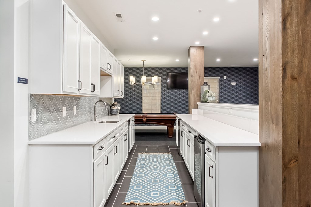 cabinets and sink inside of clubhouse at The Greyson, Hilliard, 43026