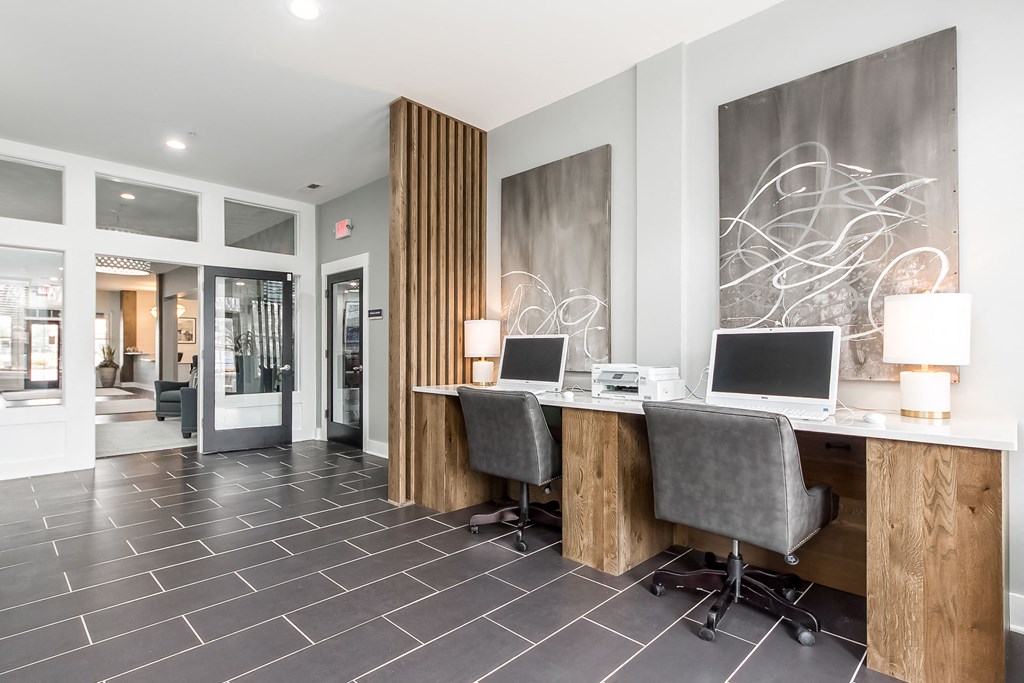 computer stations in clubhouse at The Greyson, Hilliard, Ohio