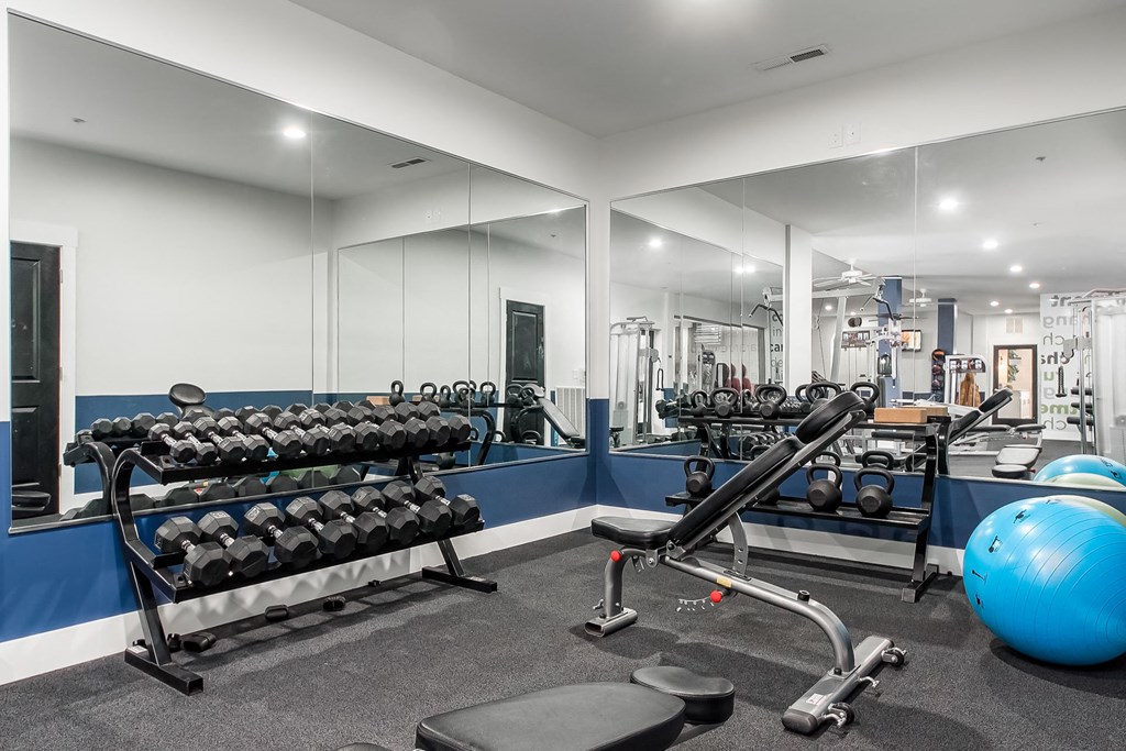 free weights in fitness center at The Greyson, Hilliard, OH, 43026