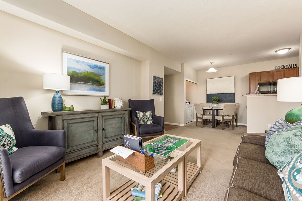 living room in apartment at The Greyson, Hilliard, 43026