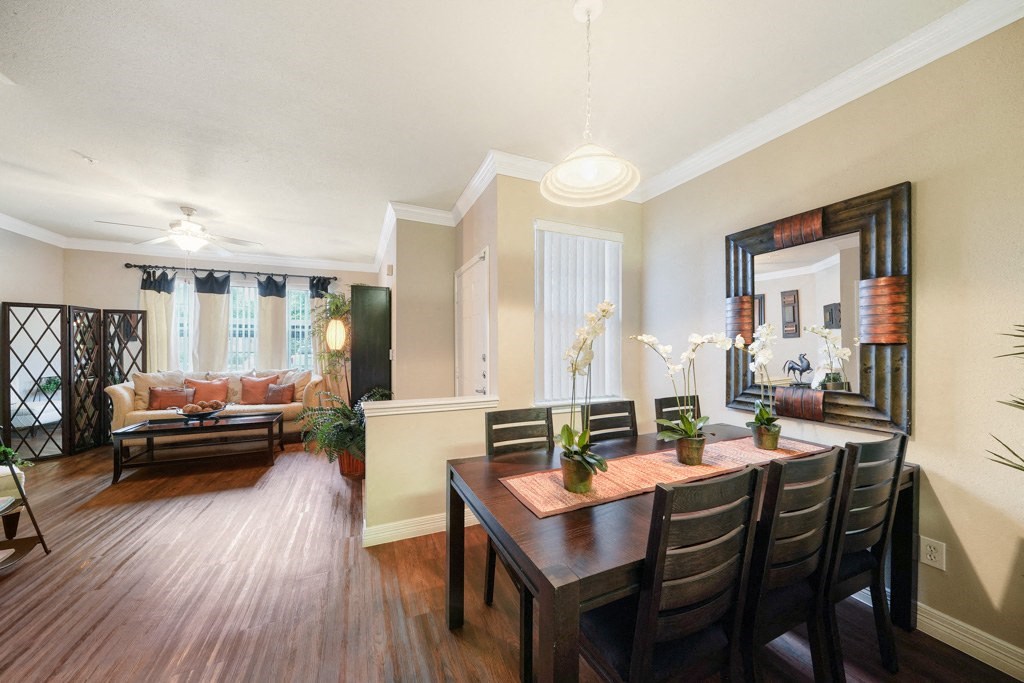dining and living room area at River Pointe, Conroe, Texas