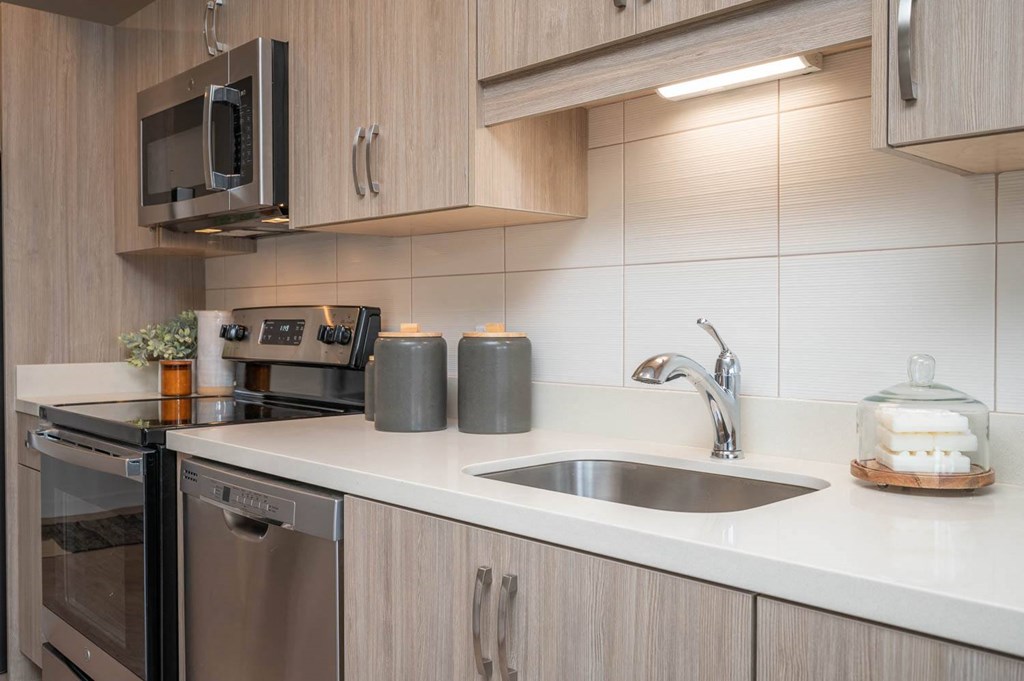 The Byway | Model #105 Spacious Kitchen with Undermount Sink and Microwave