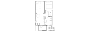 A black and white image of a floor plan with the word "steppe" written below it.