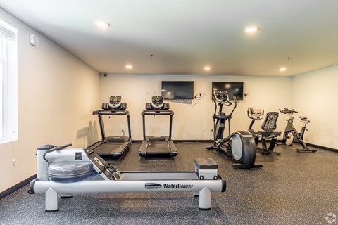 134th street lofts fitness center with treadmills, elliptical, bike and row machine