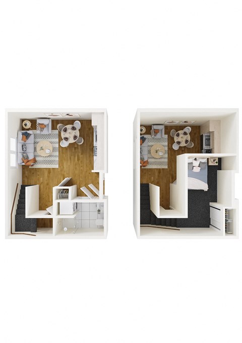 a model of a home with a bedroom and living room