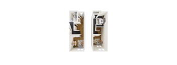 a model of a house with a staircase and a living room