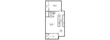 a floor plan of a house with a bedroom and a living room