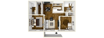 a model of a house with a bedroom and a living room