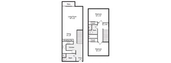 two floor plans of a house with a bedroom and a living room