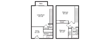 two floor plan of a house with a bedroom and a living room