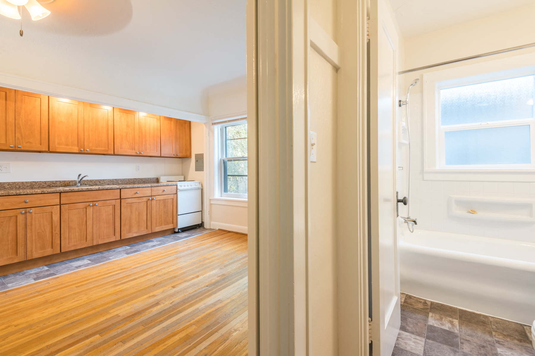 The Palladian | Apartment #306 Split View of Kitchen and Bathroom