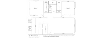 A floor plan for a 2 Bedroom 1 Bathroom apartment.