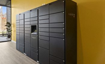 a large industrial lockers in a yellow room