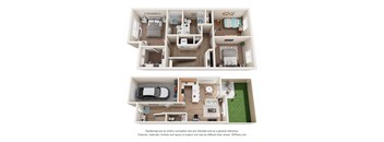 a stylized view of a 3d floor plan with a bedroom and living room