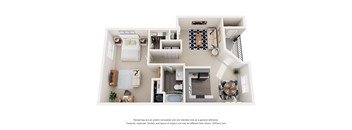 a 3d floor plan of a house with a bedroom and living room