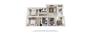a 3d floor plan of a 2100 sq ft apartment