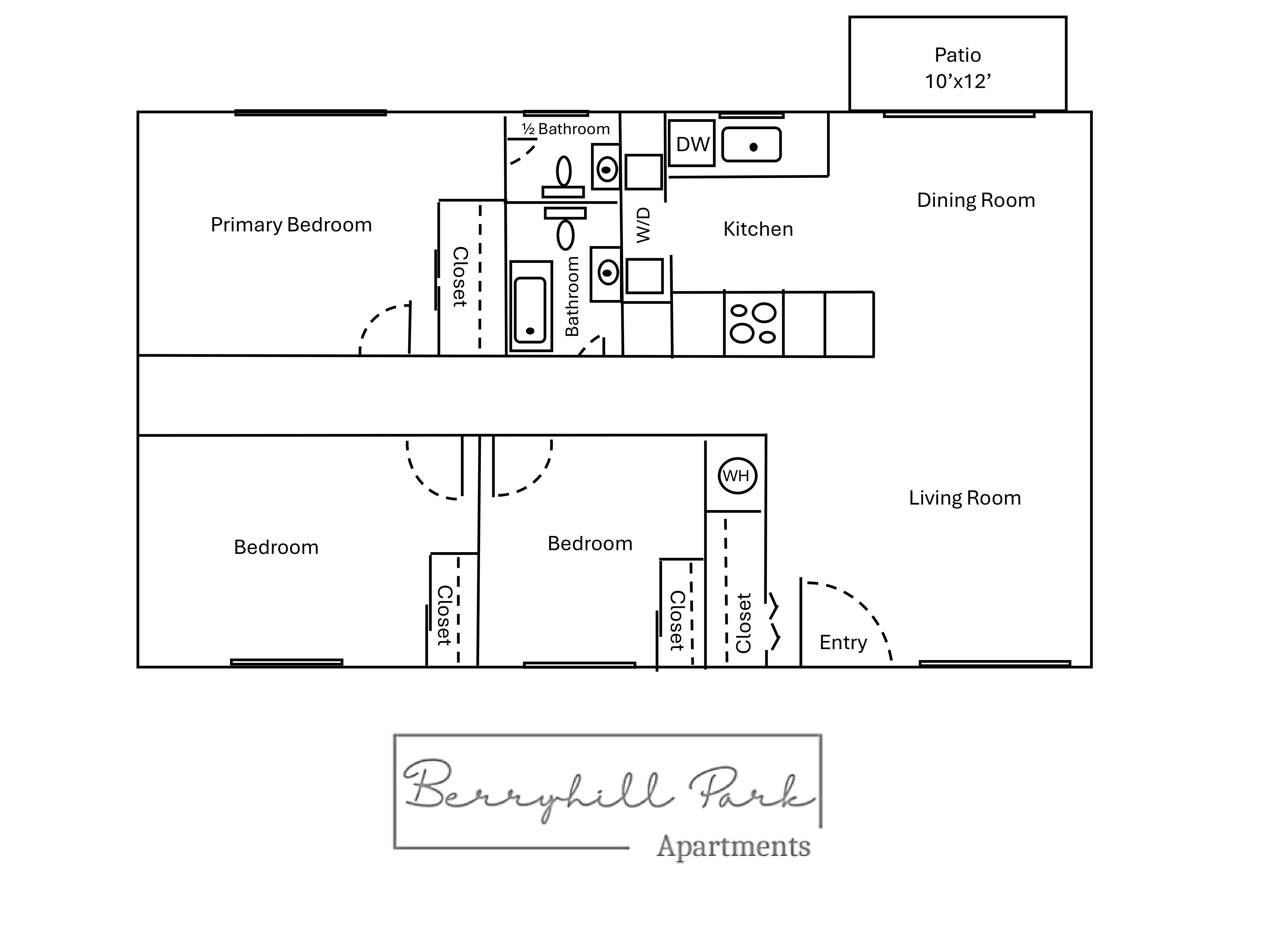 A drawing of Berryhill Park Apartments shows the interior layout of a single apartment.