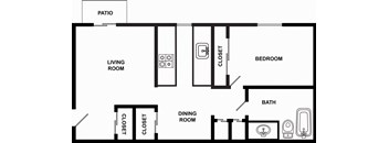 a floor plan of a living room with a dinning room and a bathroom
