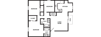 a floor plan of a room with a kitchen and a living room
