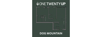 A floor plan of a building with the text "DOG MOUNTAIN" and "ONE TWENTY UP" displayed.