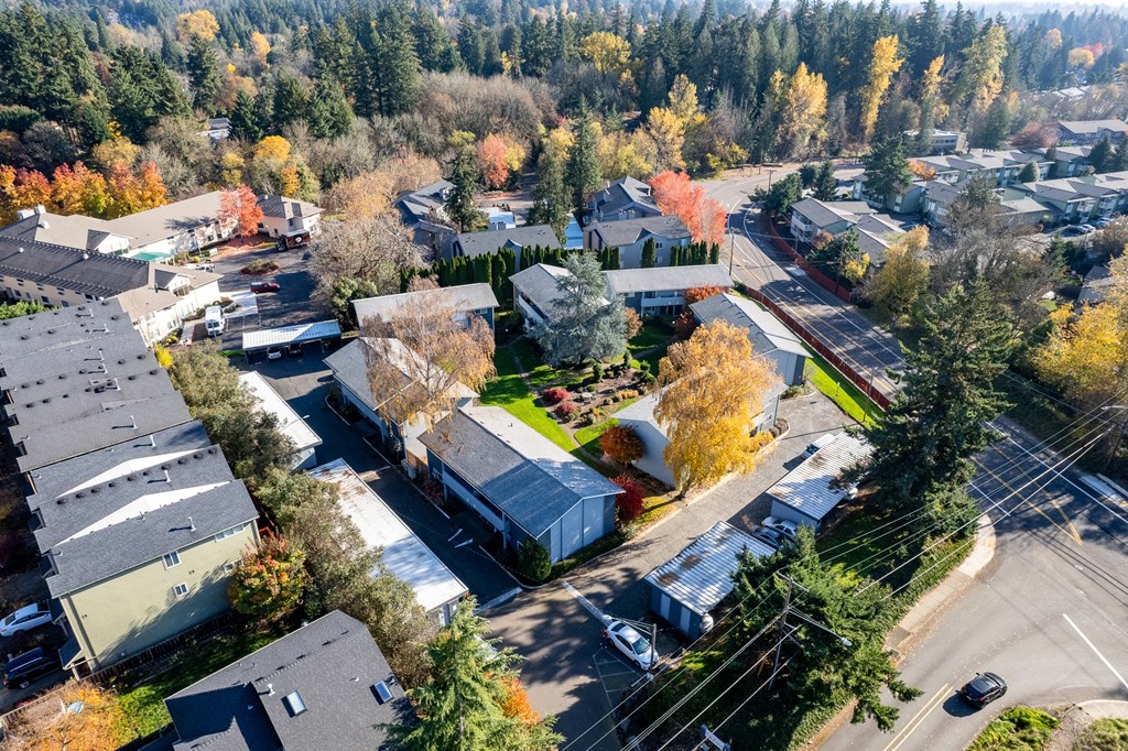 a aerial view of a neighborhood with houses and trees