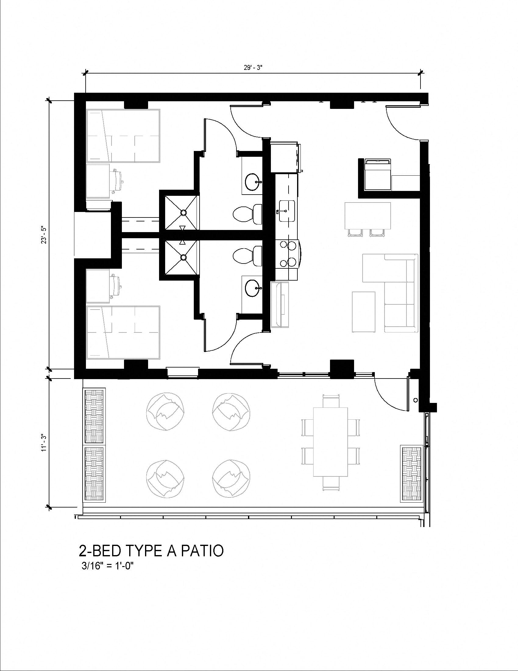 a floor plan of a house with a patio
