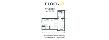 a floor plan of a building with the words flock studio c 297 sq ft