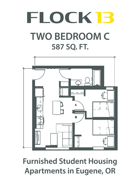 a floor plan of two bedroom condo with roommates