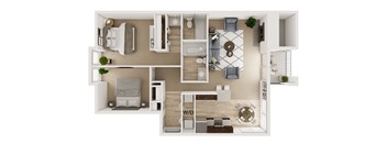 the 1190 sqft studio floor plan with bedroom and living room