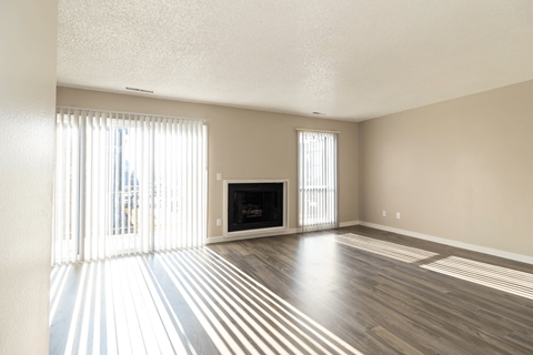 A living room with a fireplace and a television.