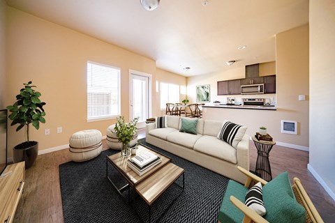 a living room with a couch and a coffee table