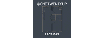 A floor plan of a room with the words "ONE TWENTY UP" and "LACAMAS" displayed.