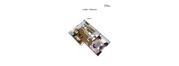 A floor plan of a one bedroom apartment.