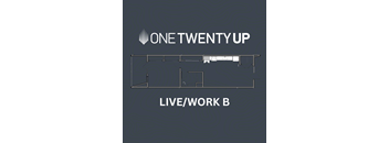 A floor plan for a live/work space is labeled "ONE TWENTY UP.".
