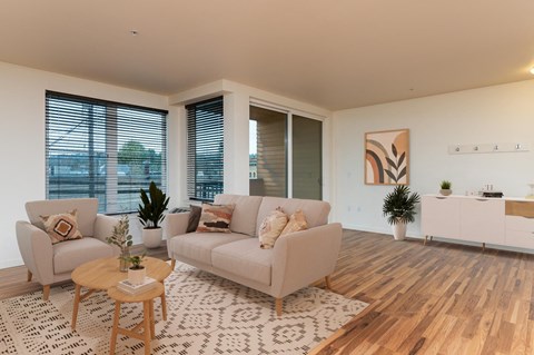 a living room with a couch and a coffee table