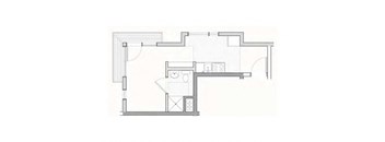 a drawing of a small kitchen and living room