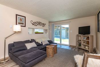 a living room with a couch and a tv