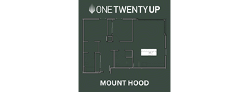 A floor plan of a house with the text "MOUNT HOOD" and "ONE TWENTY UP" on it.