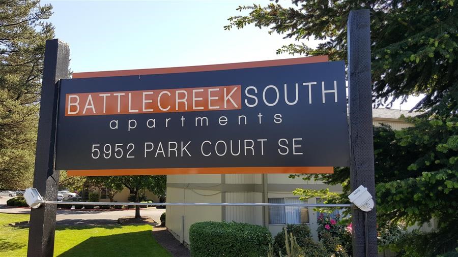 a sign that is in front of a building