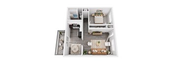 a 2 bedroom floor plan with a bathroom and a living room