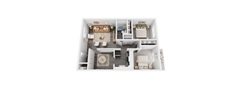 a stylized floor plan with a bedroom and a bathroom