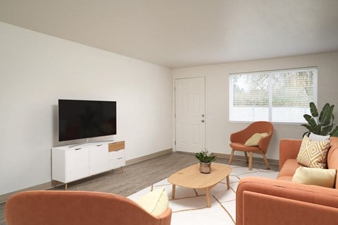a living room with couches and a television