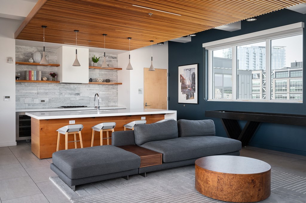 this apartment has a kitchen area fully clad with porcelain tiles