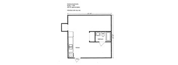 A floor plan for the Santana Apartments shows a studio apartment with a kitchen, bathroom, and entry.