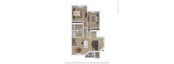 A floor plan of a house with a kitchen, living room, and two bedrooms.