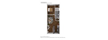 A floor plan of a 652 sqft apartment with 1x1 layout.