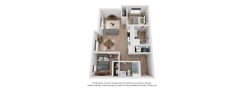 a stylized floor plan of a 1 bedroom apartment