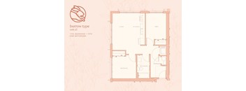A floor plan of a one bedroom, one bathroom apartment.
